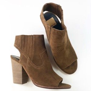 Dolce Vita Brown Leather Suede Booties Peep Toe